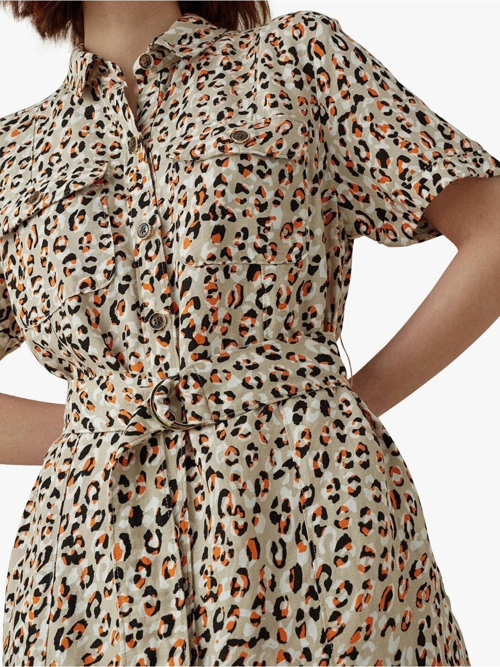 Karen Millen Beige Leopard Print Shirt Dress with Tie Belt - 80% OFF MSRP!!!